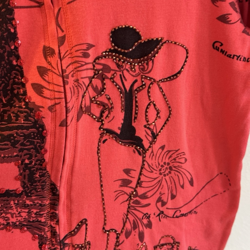 Vtg Womens Full Zip Hoodie Jacket Paris Graphic Print Bling Bead Rhinestone XL - Picture 3 of 9